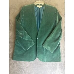 90's Emerald Green‎ Velvet Collarless Blazer Jacket Size 14 Japan